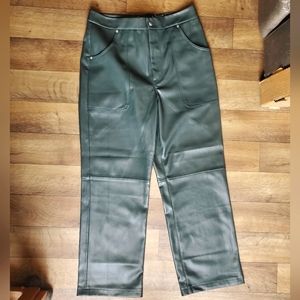 Vegan Leather Blank NYC Dark Green The Baxter Ribcage Straight Leg Pants